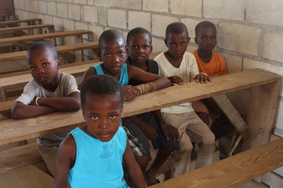 Our first day at our work sites: Kids were waiting at the church in Bigarade when we arrived.