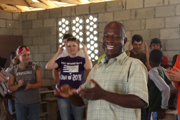 Pastor Estaphat, who leads Gosen Church, led us in a few songs before we walked to our construction sites.